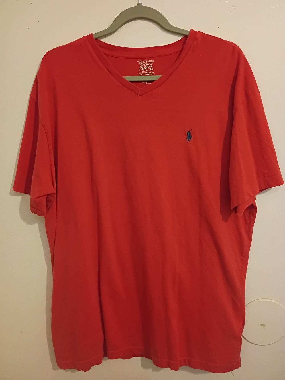 VTG Polo by Ralph‎ Lauren Men's V-Neck Polo Shirt in Red with Navy Logo Sz XL